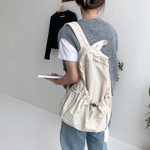 mtvrmall Kpop Drawsting Backpacks for Women Casual Soft Nylon Lady Backpack Light Students Bag Large Capacity Travel Sac Daypack bagpack