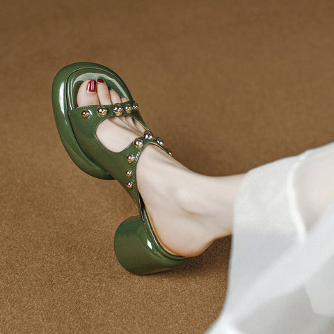 mtvrmall - Women Slides Open Toe Thick Heel Slippers Women's Dress Flip Flops  New Summer Rivet High Heel Fashion Sandals