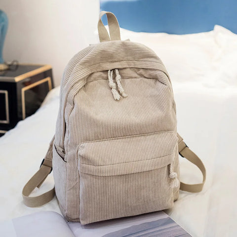 mtvrmall Fashion Backpack Corduroy Women Backpacks For Teenager Girls Student School Bag Backpack Striped Female Shoulder New Travel Bags