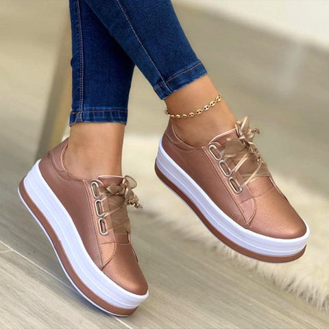 mtvrmall - Women Sports Shoes Lady Vulcanized Shoes Outdoor Platform Shoes Female Casual PU Fashion Sneakers Women Wedge Flats