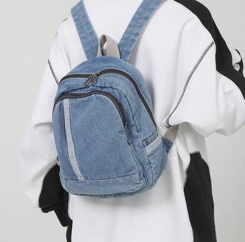 mtvrmall Denim Women Backpack Casual Travel Bagpack Backbag College Student School Bags for Teenager Girls Cowboy Rucksack blue Mochila