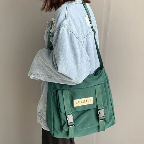 mtvrmall Fashion Classic Simple Messenger Bag Women's South Korea Chic Postman Bag Lady Student Nylon Waterproof Canvas Schoolbag