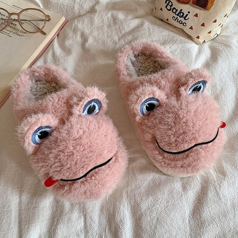 mtvrmall - Novelty Design Fur Slippers Warm Indoor Couple Shoes Cute Animal Autumn Outside Slides Fashion Women Men Plush Shoes