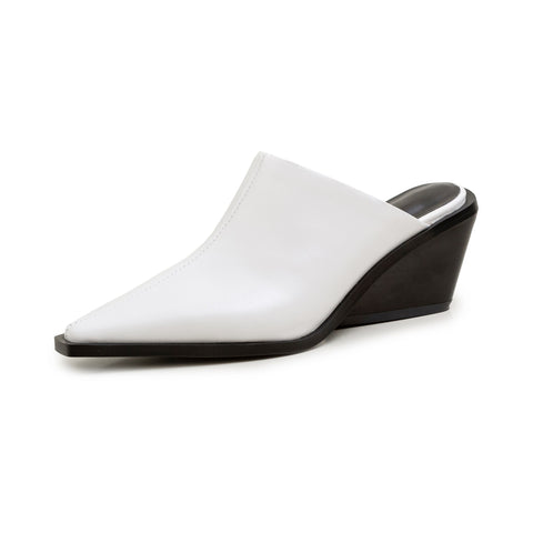 mtvrmall - Brand New Ladies Genuine Leather Mules Fashion Med Chunky Heels Summer Wedges Slippers Women Casual Office Shoes Woman