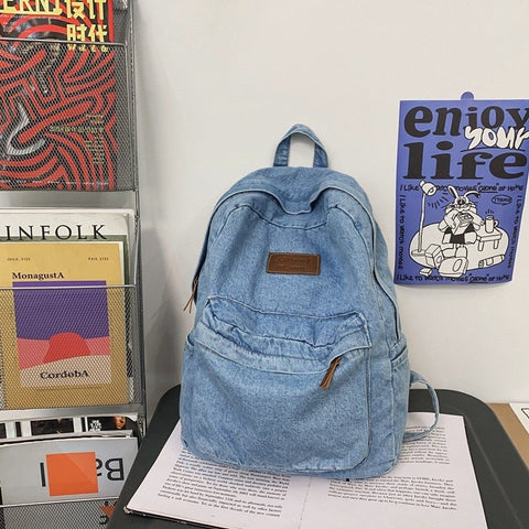 mtvrmall Fashion Ladies Soft Canvas School Backpack Trendy Denim Boy Girl Travel Student Bag Male Female College Backpack Men Women Bags