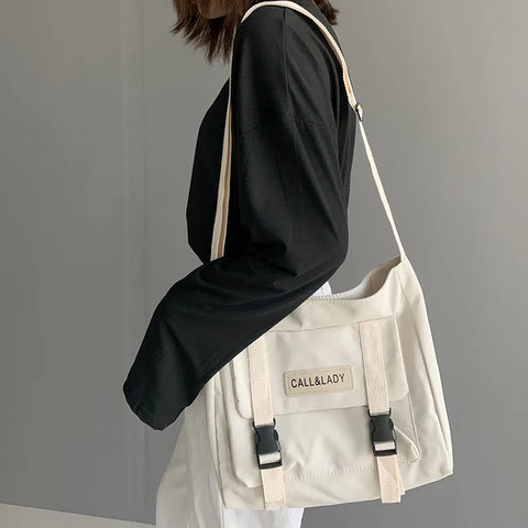 mtvrmall Fashion Classic Simple Messenger Bag Women's South Korea Chic Postman Bag Lady Student Nylon Waterproof Canvas Schoolbag