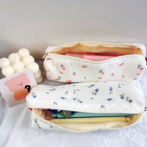 mtvrmall Portable cartoon bear pencil case with pen insert animal cute pencil bag school student stationery storage bag canvas girl bags