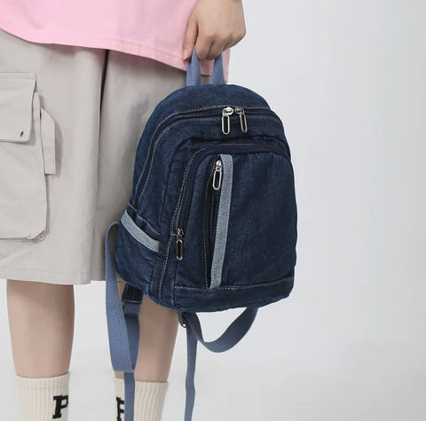 mtvrmall Denim Women Backpack Casual Travel Bagpack Backbag College Student School Bags for Teenager Girls Cowboy Rucksack blue Mochila