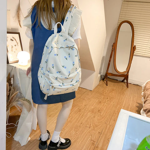 mtvrmall Women Backpack Multi-Pocket Nylon Floral Prints School Backpack for Student Girl Laptop Bookpack Female Casual Rucksack Mochilas