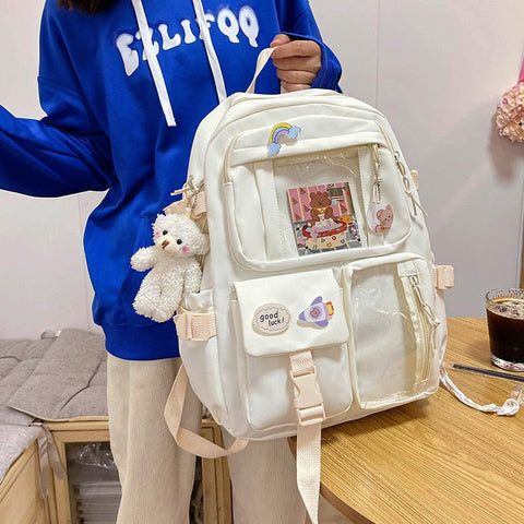 mtvrmall Cute Women Backpacks Waterproof Multi-Pocket Nylon School Backpack for Student Female Girls Kawaii Laptop Book Pack Mochilas
