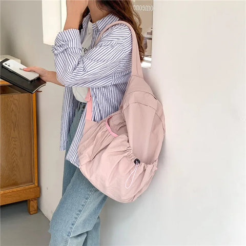 mtvrmall Kpop Drawsting Backpacks for Women Casual Soft Nylon Lady Backpack Light Students Bag Large Capacity Travel Sac Daypack bagpack