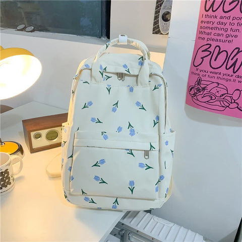 mtvrmall Women Backpack Multi-Pocket Nylon Floral Prints School Backpack for Student Girl Laptop Bookpack Female Casual Rucksack Mochilas