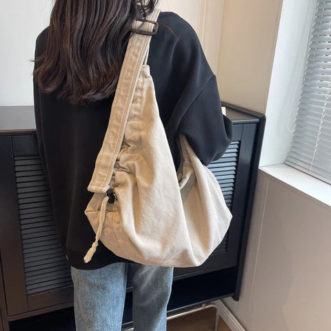 mtvrmall Large Capacity Canvas Shoulder Bag For Women College Student Book Bag Fashion Travel Shopping Crossbody Bag School Messenger Bag