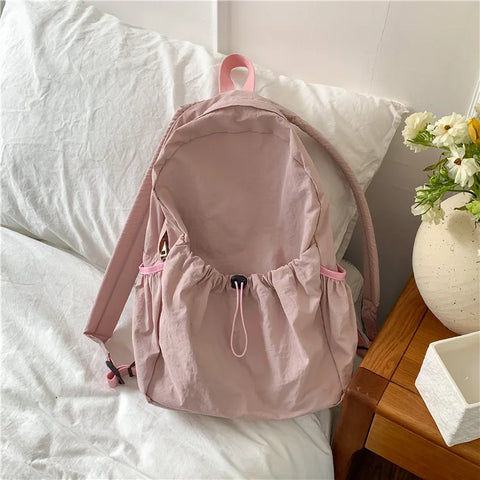 mtvrmall Kpop Drawsting Backpacks for Women Casual Soft Nylon Lady Backpack Light Students Bag Large Capacity Travel Sac Daypack bagpack