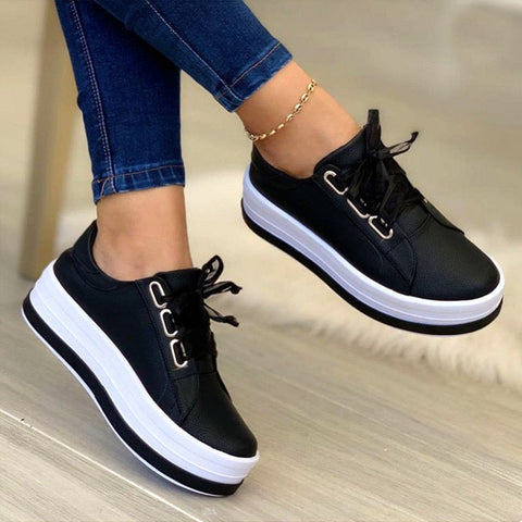 mtvrmall - Women Sports Shoes Lady Vulcanized Shoes Outdoor Platform Shoes Female Casual PU Fashion Sneakers Women Wedge Flats