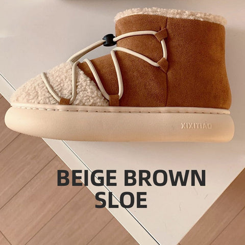 mtvrmall - New Winter Warm Snow Boots  Fur Design Women Short Boots Non-slip Light Comfortable Men Home Slippers High Top Bread Shoes