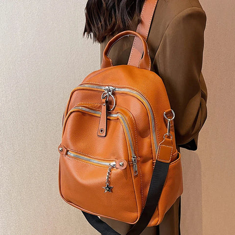 mtvrmall Fashion Backpack for Women Teenage Retro PU Leather High Quality College School Bags for Teenage Girls Students Shopping Travel