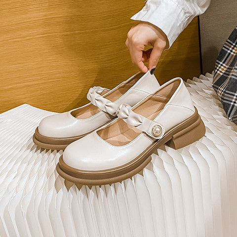Mtvrmall -  spring new women's leather shoes Casual loafers Japanese style Mary Jane shoes Party and work wear Large size 41-43