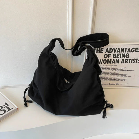 mtvrmall Large Capacity Canvas Shoulder Bag For Women College Student Book Bag Fashion Travel Shopping Crossbody Bag School Messenger Bag