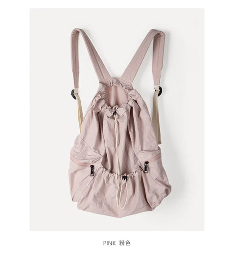 mtvrmall Fashion Ruched Drawstring Backpacks for Women Aesthetic Nylon Fabric Girl Backpack Light Weight Students Bag Travel Female Bag