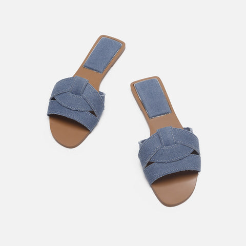 mtvrmall - Sandals Female Slippers Women Fashion Flat Casual Mules Square Toe Sandals Women Flat Denim Outdoor Walking Slides Zapatillas