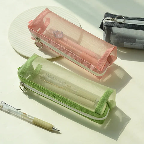 mtvrmall Transparent Stationery Bag Exam Special Student Net Yarn Pencil Case Large Capacity High School Entrance Examination Pencil Bag