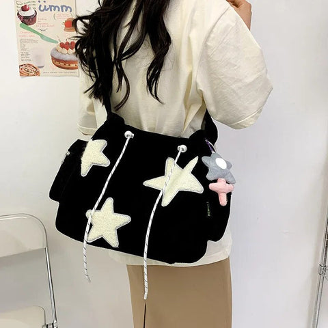 mtvrmall Girls Cute Star Print Shoulder Bags Women Japanese Casual Fashion Crossbody Bag Y2k Streetwear Tote Bags for College Student
