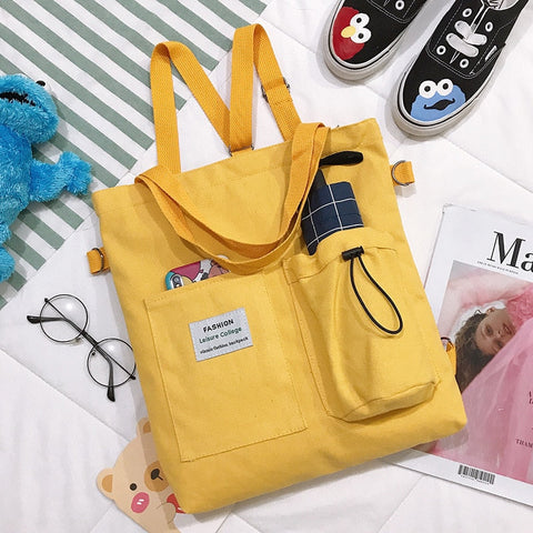 mtvrmall - Simple Women Package Print Cute Bear Canvas Bag Handbags Japanese Literary Shoulder Bag Casual Shopping Tote Girl Handbag