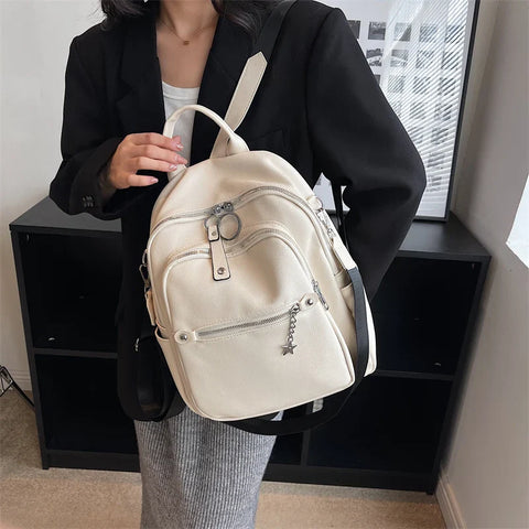 mtvrmall Fashion Backpack for Women Teenage Retro PU Leather High Quality College School Bags for Teenage Girls Students Shopping Travel