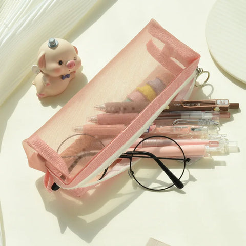 mtvrmall Transparent Stationery Bag Exam Special Student Net Yarn Pencil Case Large Capacity High School Entrance Examination Pencil Bag