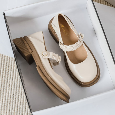 Mtvrmall -  spring new women's leather shoes Casual loafers Japanese style Mary Jane shoes Party and work wear Large size 41-43