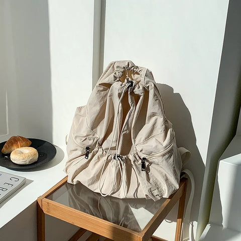 mtvrmall Fashion Ruched Drawstring Backpacks for Women Aesthetic Nylon Fabric Girl Backpack Light Weight Students Bag Travel Female Bag