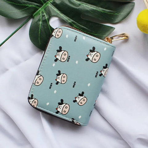 mtvrmall Women New Fashion Wallet Pu Leather Cartoon Cow Cattle Short Ladies Multi-card Slot Coin Purses Student Cute Triple Fold Wallet