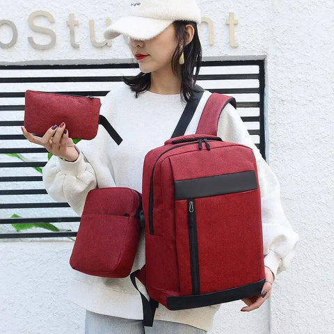 mtvrmall 3PCS Backpack Men's Backpack Korean Version Computer Simple Leisure Travel Fashion Student Schoolbag