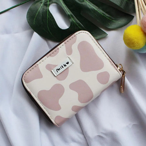 mtvrmall Women New Fashion Wallet Pu Leather Cartoon Cow Cattle Short Ladies Multi-card Slot Coin Purses Student Cute Triple Fold Wallet