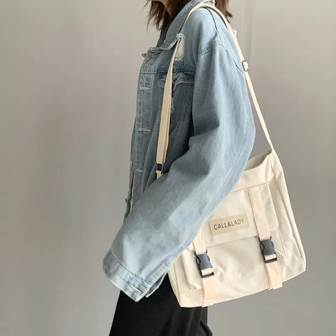 mtvrmall Fashion Classic Simple Messenger Bag Women's South Korea Chic Postman Bag Lady Student Nylon Waterproof Canvas Schoolbag