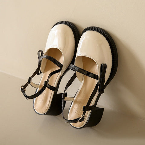Mtvrmall - French Chunky Heels Women  Spring Summer New Fashion Casual Mary Jane Shoes Ladies Designer Leather Sandals Women
