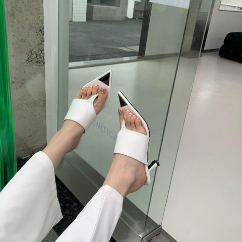 mtvrmall -  New Fashion Women Slippers Stiletto Snake Print High Heels Slippers Flip Flops Pointed Toe Slides Party Shoes Woman