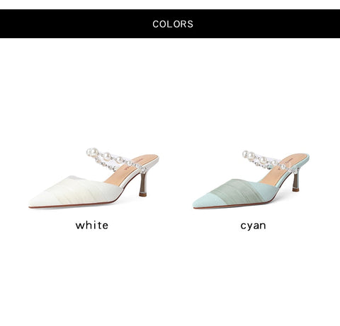 mtvrmall - Heihaian Baotou Slippers  Summer New Elegant Fairy Wind Heels Slippers For Women With Pearl And Net Yarn Decoration 33-42