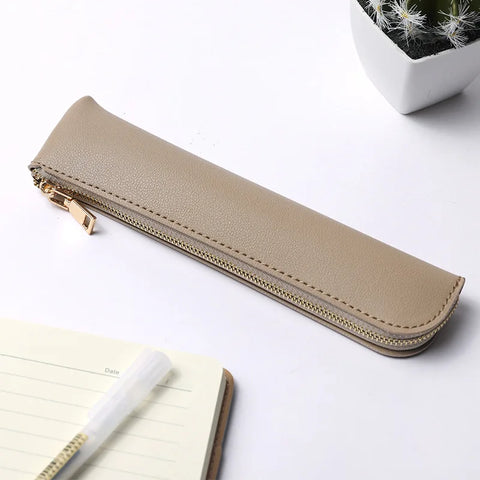 mtvrmall Simple Fountain Pen Sleeve Small PU Pen Bag Japanese Stationery Candy Color Zipper Pencil Pouch Student School Supplies