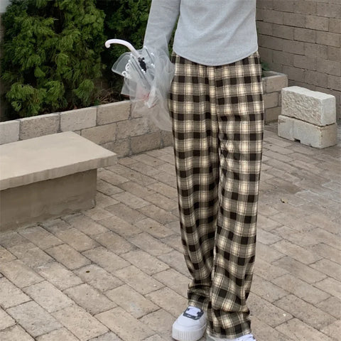 mtvrmall Fashion Warm Plush Pants Lamb Fleece Thick Plaid Women Winter Casual Loose Wide Leg Trousers Korean Streetwear Straight Student