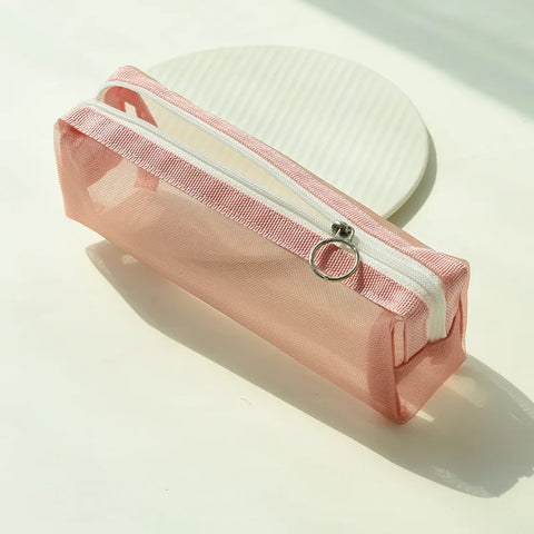 mtvrmall Transparent Stationery Bag Exam Special Student Net Yarn Pencil Case Large Capacity High School Entrance Examination Pencil Bag