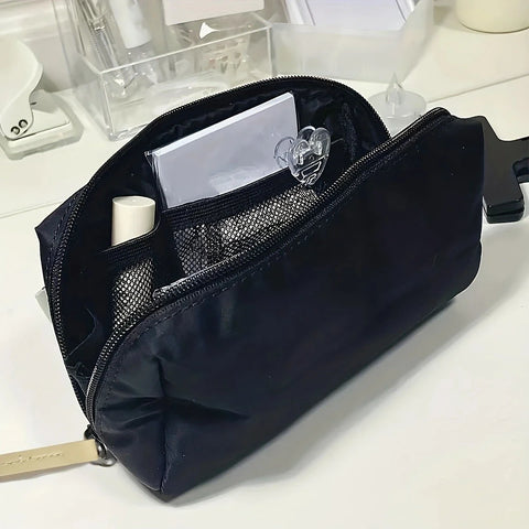 mtvrmall 1pc-Simple black canvas pencil case with large capacity stationery storage bag, school student supplies