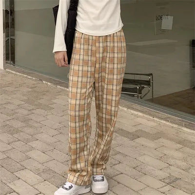 mtvrmall Fashion Warm Plush Pants Lamb Fleece Thick Plaid Women Winter Casual Loose Wide Leg Trousers Korean Streetwear Straight Student