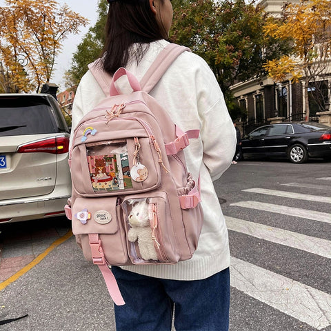 mtvrmall Cute Women Backpacks Waterproof Multi-Pocket Nylon School Backpack for Student Female Girls Kawaii Laptop Book Pack Mochilas