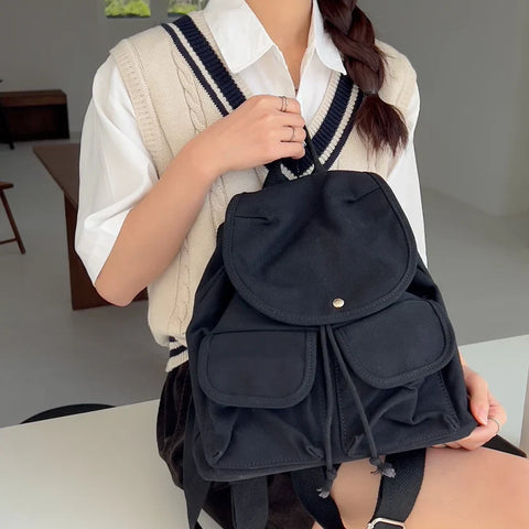 mtvrmall Harajuku canvas Drawstring Women Backpack Schoolbag Teenage Girls Backpack for female bagpack big capacity schoolbag for student