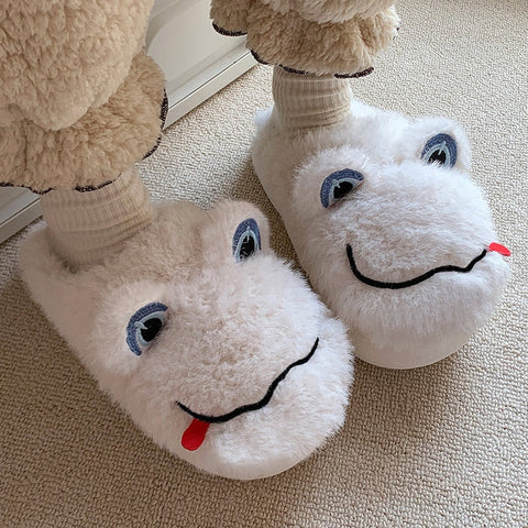 mtvrmall - Novelty Design Fur Slippers Warm Indoor Couple Shoes Cute Animal Autumn Outside Slides Fashion Women Men Plush Shoes