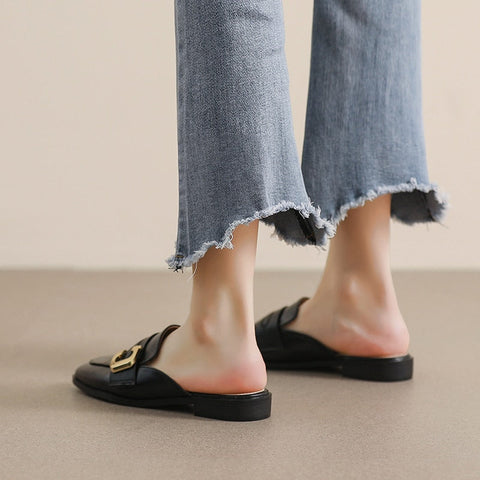 mtvrmall -  spring new women's mules Outerwear slippers fashion mules metal design british style Flat casual shoes banquet and office