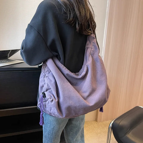 mtvrmall Large Capacity Canvas Shoulder Bag For Women College Student Book Bag Fashion Travel Shopping Crossbody Bag School Messenger Bag