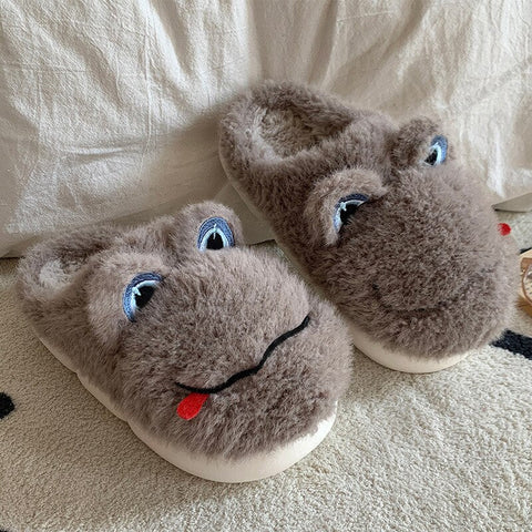 mtvrmall - Novelty Design Fur Slippers Warm Indoor Couple Shoes Cute Animal Autumn Outside Slides Fashion Women Men Plush Shoes